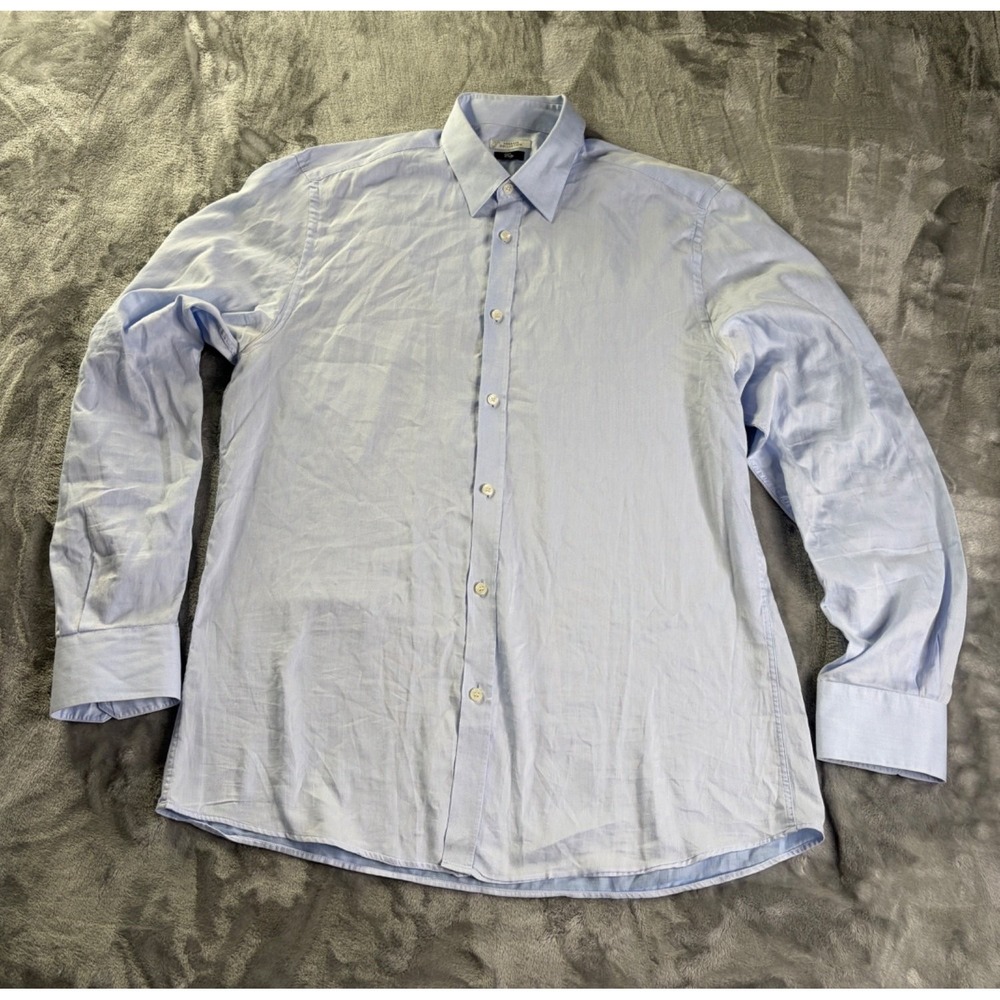 Versace Collection City Dress Shirt Mens 17.5 44 Light Blue Herringbone Cotton